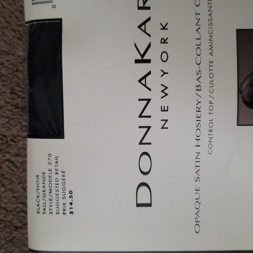 Donna Karan opaque satin hosiery, black, size tall/large.